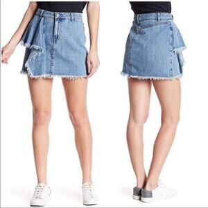 Melrose and Market | Frayed Hem Ruffle Denim Mini Skirt